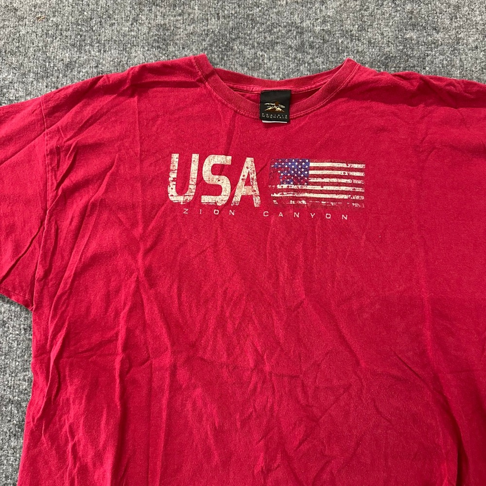 Prairie Mountain T-Shirt Mens Size 2XL Red Zion Canyon USA Flag Graphic Cotton